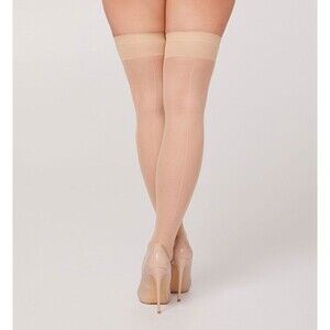 Beige Nude Sheer Thigh High Stockings with Back Seam, One Size